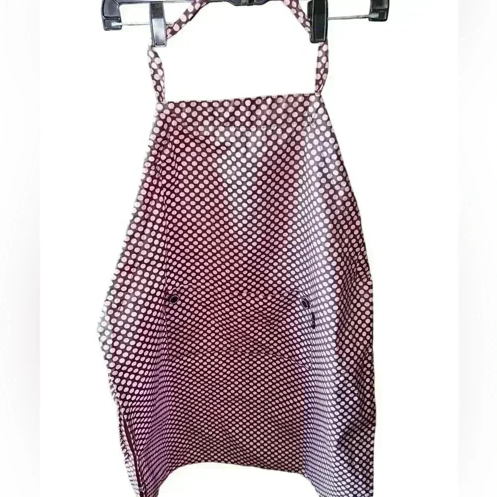 Two Lumps of‎ Sugar brown & pink polka dot apron coated with polyurethane. EUC
